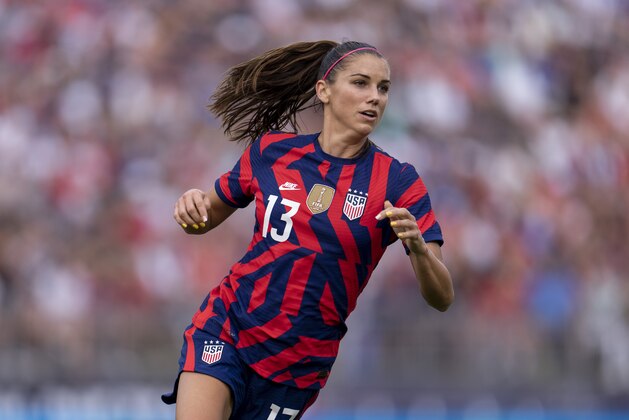 EAST HARTFORD, CT - JULY 5: Alex Morgan #13 of the USWNT sprints during a game between Mexico and USWNT at Rentschler Field on July 5, 2021 in East Hartford, Connecticut. (Photo by Brad Smith/ISI Photos/Getty Images)