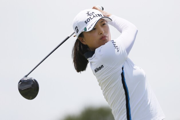 Jin Young Ko, of South Korea, plays her shot from the first tee during the final round of the LPGA Volunteers of America Classic golf tournament in The Colony, Texas, Sunday, July 4, 2021. (AP Photo/Ray Carlin)
