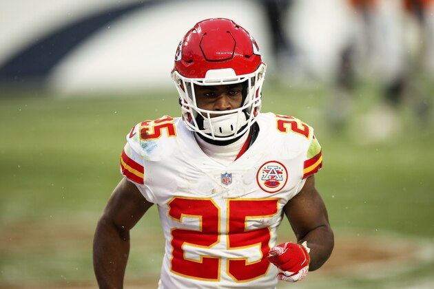Kansas City Chiefs running back Clyde Edwards-Helaire (25) jogs off the field after an NFL football game against the Denver Broncos, Sunday, Oct.. 25, 2020, in Denver. (AP Photo/Justin Edmonds)