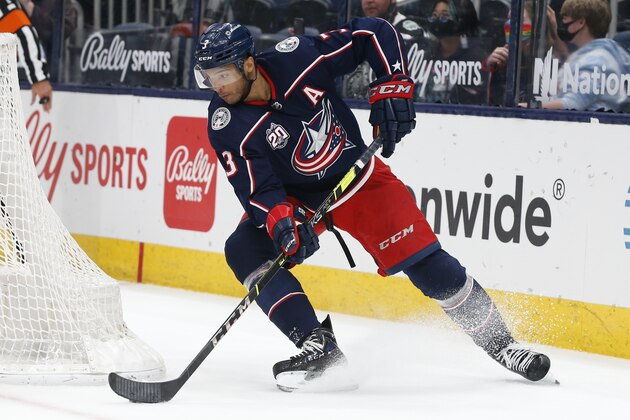 Columbus Blue Jackets' Seth Jones plays against the Nashville Predators during an NHL hockey game Monday, May 3, 2021, in Columbus, Ohio. (AP Photo/Jay LaPrete)