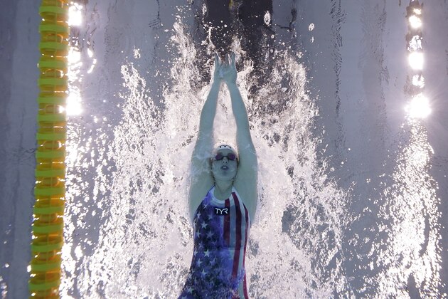 United States' Lilly King competes in a 100-meter breaststroke heat at the 2020 Summer Olympics, Sunday, July 25, 2021, in Tokyo. (AP Photo/David J. Phillip)