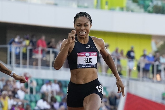 Allyson Felix finishes in second place in the women's 400-meter run at the U.S. Olympic Track and Field Trials Sunday, June 20, 2021, in Eugene, Ore. (AP Photo/Ashley Landis) Allyson Felix finishes in second place in the women's 400-meter run at the U.S. Olympic Track and Field Trials Sunday, June 20, 2021, in Eugene, Ore. (AP Photo/Ashley Landis)