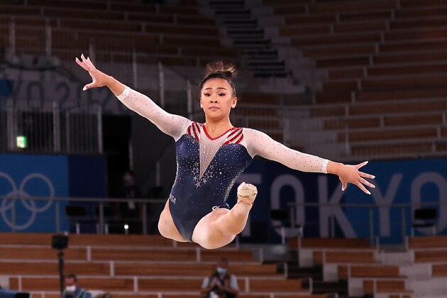TOKYO, JAPAN - JULY 29: Sunisa Lee of Team United States competes in the floor exercise during the Women's All-Around Final on day six of the Tokyo 2020 Olympic Games at Ariake Gymnastics Centre on July 29, 2021 in Tokyo, Japan. (Photo by Jamie Squire/Getty Images)