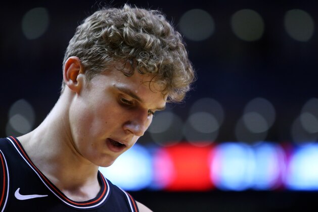 TORONTO, ON - DECEMBER 30:  Lauri Markannen #24 of the Chicago Bulls looks on during the second half of an NBA game against the Toronto Raptors at Scotiabank Arena on December 30, 2018 in Toronto, Canada.  NOTE TO USER: User expressly acknowledges and agrees that, by downloading and or using this photograph, User is consenting to the terms and conditions of the Getty Images License Agreement.  (Photo by Vaughn Ridley/Getty Images)
