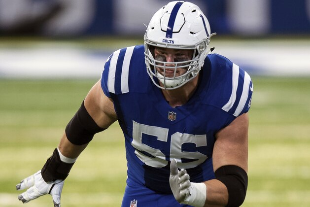 FILE - Indianapolis Colts guard Quenton Nelson (56) runs downfield to block during an NFL football game against the Houston Texans in Indianapolis in this Sunday, Dec. 20, 2020, file photo. In a move surprising no one, the Indianapolis Colts on Wednesday, April 28, 2021, exercised the fifth-year option on perennial All-Pro guard Quenton Nelsonâ€™s rookie contract. (AP Photo/Zach Bolinger, File)