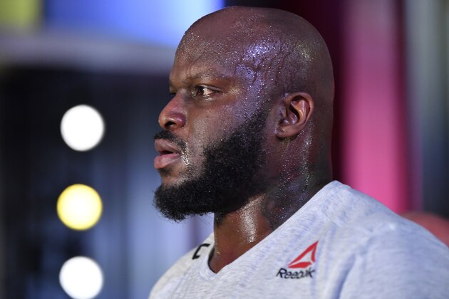 LAS VEGAS, NEVADA - FEBRUARY 20: Derrick Lewis reacts after his knockout victory over Curtis Blaydes in a heavyweight bout during the UFC Fight Night event at UFC APEX on February 20, 2021 in Las Vegas, Nevada. (Photo by Chris Unger/Zuffa LLC)