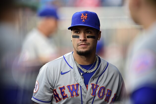 New York Mets' Javier Baez in action during a baseball game against the Philadelphia Phillies, Friday, Aug. 6, 2021, in Philadelphia. (AP Photo/Derik Hamilton)