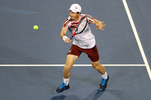 MASON, OHIO - AUGUST 16: Andy Murray of Great Britain returns a shot to Richard Gasquet of France during the Western & Southern Open at Lindner Family Tennis Center on August 16, 2021 in Mason, Ohio. (Photo by Matthew Stockman/Getty Images)