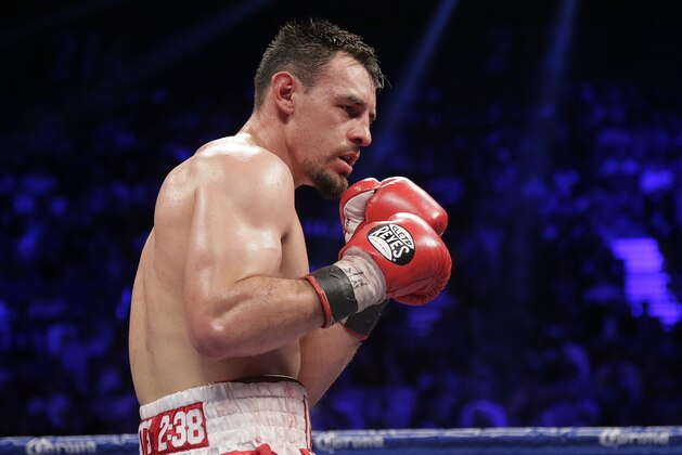 Robert Guerrero is seen during a WBC welterweight title fight against Floyd Mayweather Jr., Saturday, May 4, 2013, in Las Vegas. (AP Photo/Rick Bowmer)