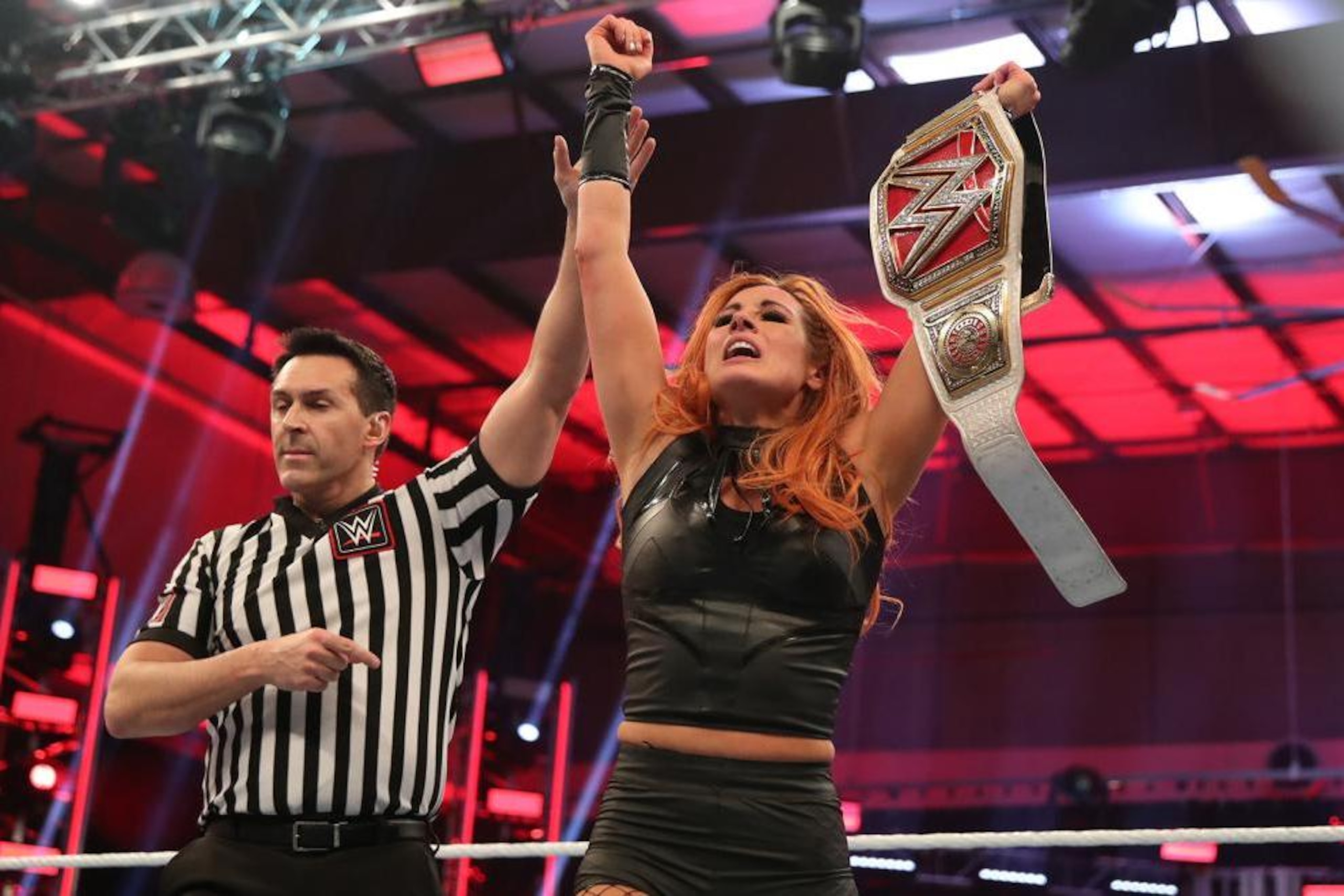 IMAGE DISTRIBUTED FOR WWE - WWE Superstar Becky Lynch celebrates the Mae Young Classic at the Thomas & Mack Center on Tuesday, Sept. 12, 2017, in Las Vegas. (Bizuayehu Tesfaye/AP Images for WWE)