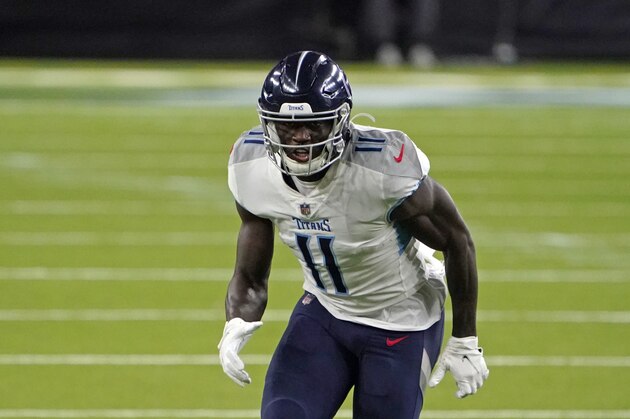 Tennessee Titans wide receiver A.J. Brown (11) runs a route against the Houston Texans during the second half of an NFL football game Sunday, Jan. 3, 2021, in Houston. (AP Photo/Eric Christian Smith)