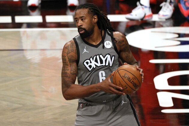 NEW YORK, NEW YORK - JANUARY 03: DeAndre Jordan #6 of the Brooklyn Nets dribbles during the first half against the Washington Wizards at Barclays Center on January 03, 2021 in the Brooklyn borough of New York City. NOTE TO USER: User expressly acknowledges and agrees that, by downloading and/or using this Photograph, user is consenting to the terms and conditions of the Getty Images License Agreement. (Photo by Sarah Stier/Getty Images)