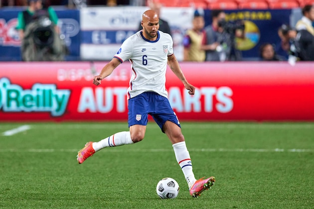 DENVER, CO - JUNE 06: United States defender John Brooks (6) dribbles the ball in action during the CONCACAF Nations League finals between Mexico and the United States on June 06, 2021, at Empower Field at Mile High in Denver, CO. (Photo by Robin Alam/Icon Sportswire via Getty Images)