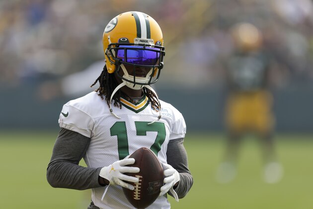Green Bay Packers' wide receiver Davante Adams during NFL football training camp Saturday, July 31, 2021, in Green Bay, Wis. (AP Photo/Matt Ludtke)