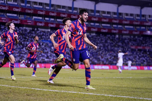 SAN PEDRO SULA, HONDURAS - SEPTEMBER 8: Ricardo Pepi #14 of the United States scores a goal and celebrates during a game between Honduras and USMNT at Estadio Olímpico Metropolitano on September 8, 2021 in San Pedro Sula, Honduras. (Photo by Brad Smith/ISI Photos/Getty Images)