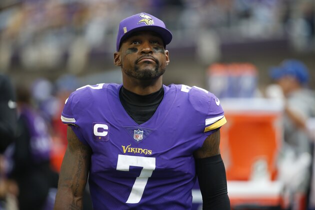 Minnesota Vikings cornerback Patrick Peterson (7) stands on the sideline during the second half of an NFL football game against the Cleveland Browns, Sunday, Oct. 3, 2021, in Minneapolis. The Browns won 14-7. (AP Photo/Bruce Kluckhohn)