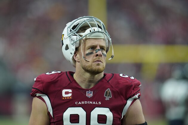 Arizona Cardinals defensive lineman J.J. Watt (99) during a NFL football game against the Houston Texans, Sunday, Oct. 24, 2021, in Glendale, Ariz. (AP Photo/Matt Patterson)