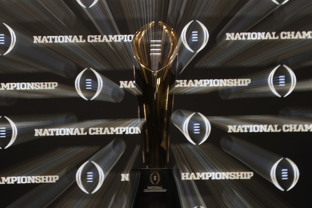 The championship trophy is seen before a news conference for the NCAA college football playoff championship game between Alabama and Clemson Sunday, Jan. 6, 2019, in Santa Clara, Calif. (AP Photo/David J. Phillip) The championship trophy is seen before a news conference for the NCAA college football playoff championship game between Alabama and Clemson Sunday, Jan. 6, 2019, in Santa Clara, Calif. (AP Photo/David J. Phillip)