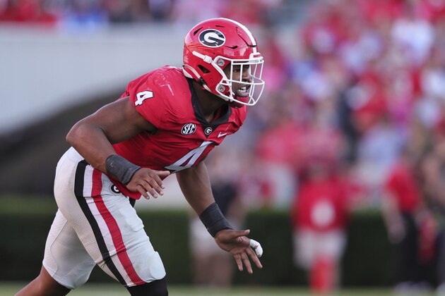 Georgia linebacker Nolan Smith (4) during the second half of an NCAA college football game against Kentucky Saturday, Oct. 16, 2021 in Athens, Ga. (AP Photo/Butch Dill)
