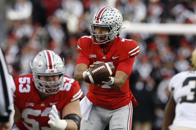 Ohio State quarterback C.J. Stroud plays against Purdue during an NCAA college football game Saturday, Nov. 13, 2021, in Columbus, Ohio. (AP Photo/Jay LaPrete)