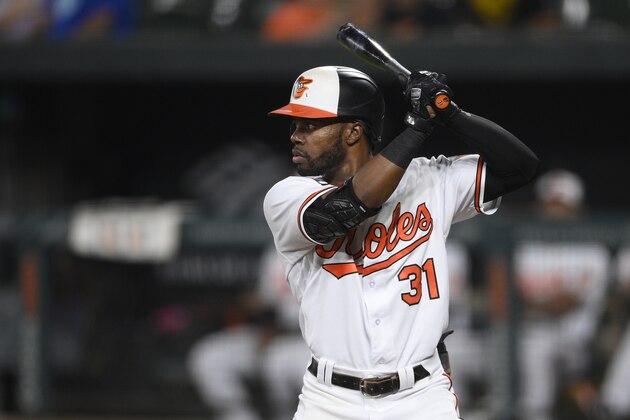 Baltimore Orioles' Cedric Mullins bats during a baseball game against the Boston Red Sox, Tuesday, Sept. 28, 2021, in Baltimore. The Orioles won 4-2. (AP Photo/Nick Wass)