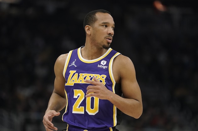 Los Angeles Lakers' Avery Bradley during the first half of an NBA basketball game against the Milwaukee Bucks Wednesday, Nov. 17, 2021, in Milwaukee. (AP Photo/Morry Gash)