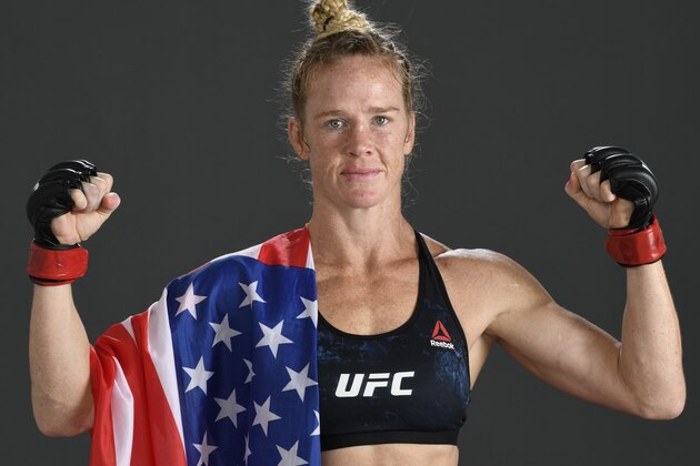 ABU DHABI, UNITED ARAB EMIRATES - OCTOBER 04: Holly Holm poses for a post fight portrait backstage during the UFC Fight Night event inside Flash Forum on UFC Fight Island on October 04, 2020 in Abu Dhabi, United Arab Emirates. (Photo by Mike Roach/Zuffa LLC via Getty Images)