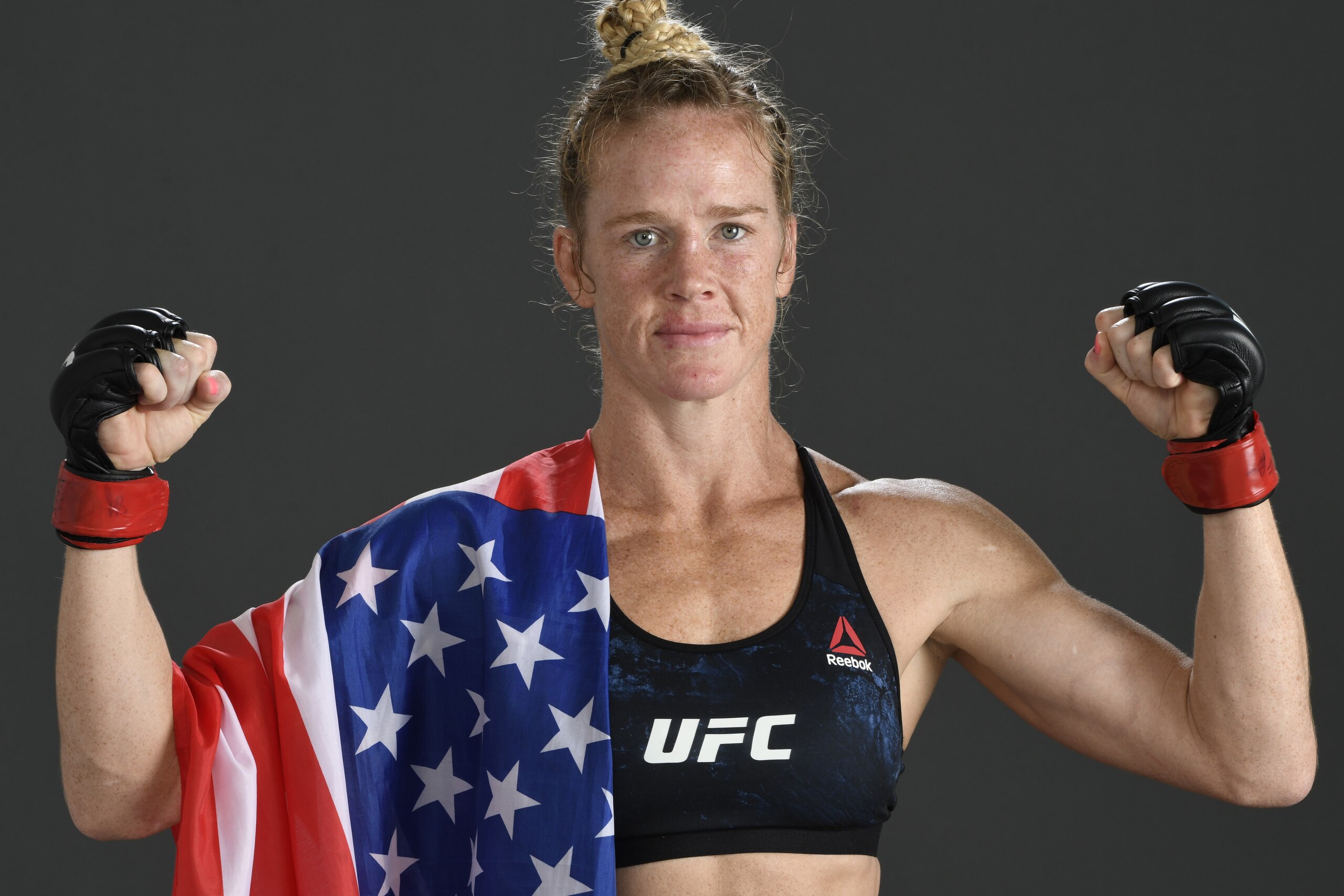 ABU DHABI, UNITED ARAB EMIRATES - OCTOBER 04: Holly Holm poses for a post fight portrait backstage during the UFC Fight Night event inside Flash Forum on UFC Fight Island on October 04, 2020 in Abu Dhabi, United Arab Emirates. (Photo by Mike Roach/Zuffa LLC via Getty Images)