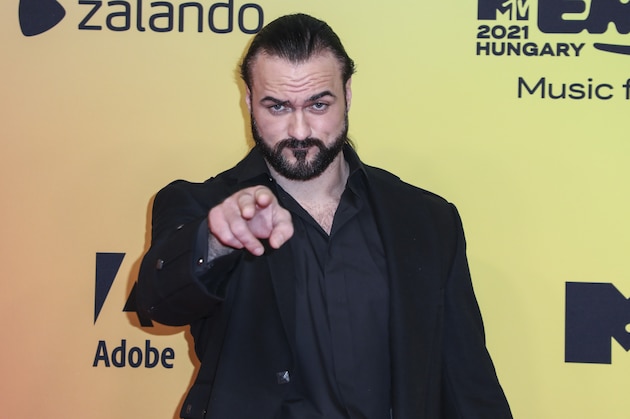Drew McIntyre poses for photographers upon arrival at the European MTV Awards in Budapest, Hungary, Sunday, Nov. 14, 2021. (Photo by Vianney Le Caer/Invision/AP)
