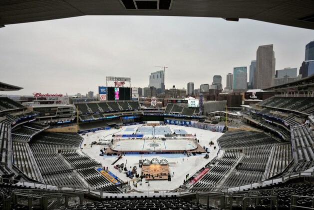 MINNEAPOLIS, MINNESOTA - DECEMBER 30: A general view of the stadium build-out before the 2022 NHL Winter Classic at Target Field on December 30, 2021 in Minneapolis, Minnesota. (Photo by Patrick McDermott/NHLI via Getty Images)