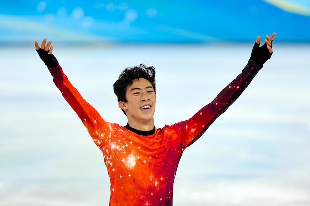 BEIJING, CHINA - FEBRUARY 10: Nathan Chen of Team United States celebrates during the Men Single Skating Free Skating on day six of the Beijing 2022 Winter Olympic Games at Capital Indoor Stadium on February 10, 2022 in Beijing, China. (Photo by Amin Mohammad Jamali/Getty Images) BEIJING, CHINA - FEBRUARY 10: Nathan Chen of Team United States celebrates during the Men Single Skating Free Skating on day six of the Beijing 2022 Winter Olympic Games at Capital Indoor Stadium on February 10, 2022 in Beijing, China. (Photo by Amin Mohammad Jamali/Getty Images)
