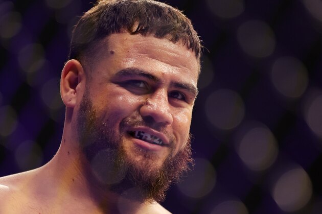 HOUSTON, TEXAS - FEBRUARY 12: Tai Tuivasa of Australia looks on before his heavyweight fight against Derrick Lewis during UFC 271 at Toyota Center on February 12, 2022 in Houston, Texas. (Photo by Carmen Mandato/Getty Images)