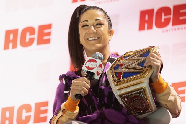 SEATTLE, WA - JUNE 28:  WWE SmackDown Champion Bayley speaks onstage during ACE Comic Con at Century Link Field Event Center on June 28, 2019 in Seattle, Washington.  (Photo by Mat Hayward/Getty Images)