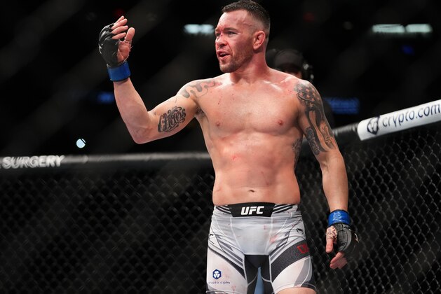 NEW YORK, NEW YORK - NOVEMBER 06: Colby Covington battles Kamaru Usman in their UFC welterweight championship fight during the UFC 268 event at Madison Square Garden on November 06, 2021 in New York City. (Photo by Cooper Neill/Zuffa LLC)