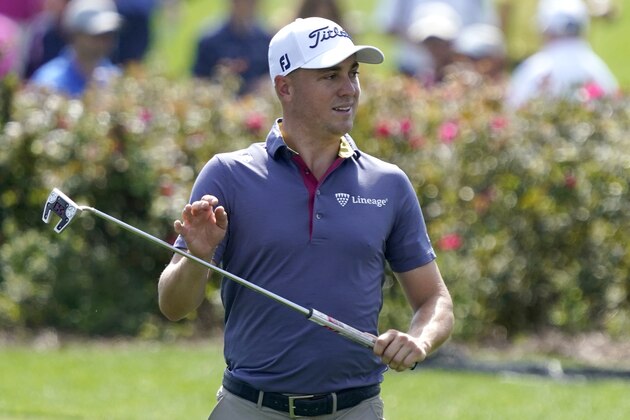 Justin Thomas walks to the 17th tee during a practice round at The Players Championship golf Tournament, Wednesday, March 9, 2022, in Ponte Vedra Beach, Fla. (AP Photo/Lynne Sladky)
