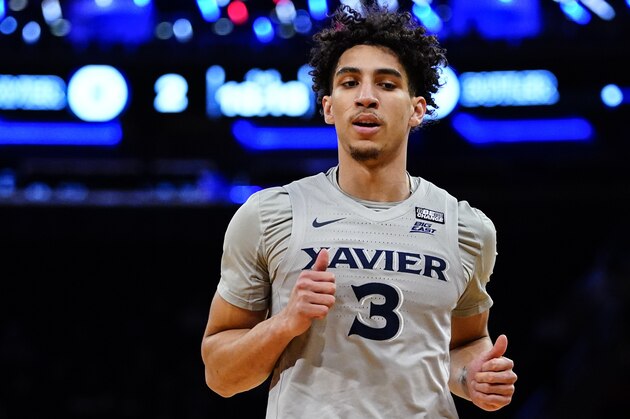 Xavier Musketeers guard Colby Jones (3) during NCAA men's basketball Big East tournament game against Butler Bulldogs, Wednesday March 9, 2022, in New York. (AP Photo/Frank Franklin ll)