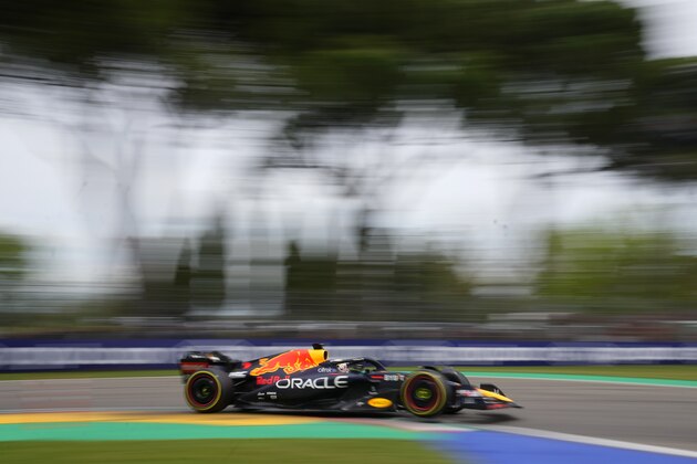 Red Bull driver Max Verstappen of the Netherlands steers his car during the second free practice for Sunday's Emilia Romagna Formula One Grand Prix, at the Enzo and Dino Ferrari racetrack, in Imola, Italy, Saturday, April 23, 2022. (AP Photo/Luca Bruno) Red Bull driver Max Verstappen of the Netherlands steers his car during the second free practice for Sunday's Emilia Romagna Formula One Grand Prix, at the Enzo and Dino Ferrari racetrack, in Imola, Italy, Saturday, April 23, 2022. (AP Photo/Luca Bruno)