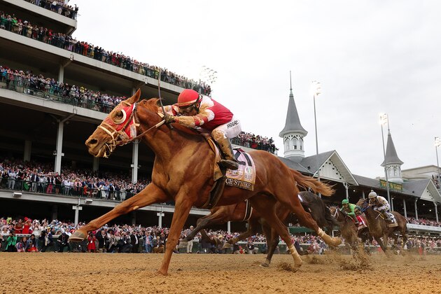 LOUISVILLE, KENTUCKY - MAY 07: Rich Strike with Sonny Leon up wins the 148th running of the Kentucky Derby at Churchill Downs on May 07, 2022 in Louisville, Kentucky. (Photo by Rob Carr/Getty Images)