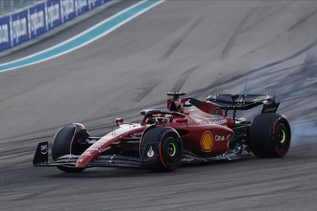 MIAMI GARDENS, FLORIDA - MAY 07: Monegasque driver Charles Leclerc of Scuderia Ferrari drives during a practice ahead of the F1 Grand Prix of Miami at the Miami International Autodrome on May 07, 2022 in Miami Gardens, Florida. (Photo by Eva Marie Uzcategui Trinkl/Anadolu Agency via Getty Images)