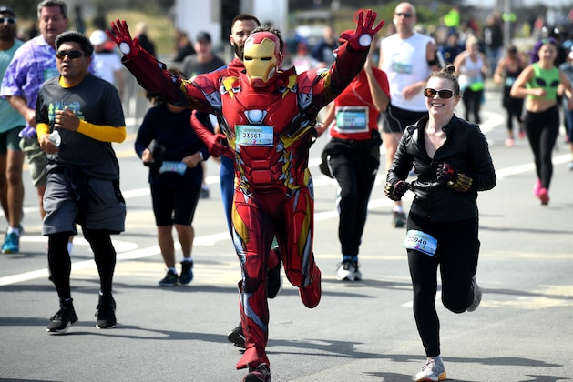 SAN FRANCISCO, May 21, 2018 -- Participants run during the 107th Bay to Breakers Race in San Franciso, the United States, May 20, 2018. The Bay to Breakers, which started on 1912, is an annual event with not only competitive players but also participants wearing bizarre dresses. (Xinhua/Wu Xiaoling via Getty Images)