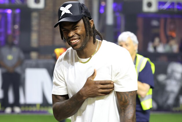 ATLANTA, GEORGIA - MAY 07: Julio Jones attends the game between the Zappers and Beasts during Fan Controlled Football Season v2.0 - Week Four on May 07, 2022 in Atlanta, Georgia. (Photo by Justin Casterline/Fan Controlled Football/Getty Images)