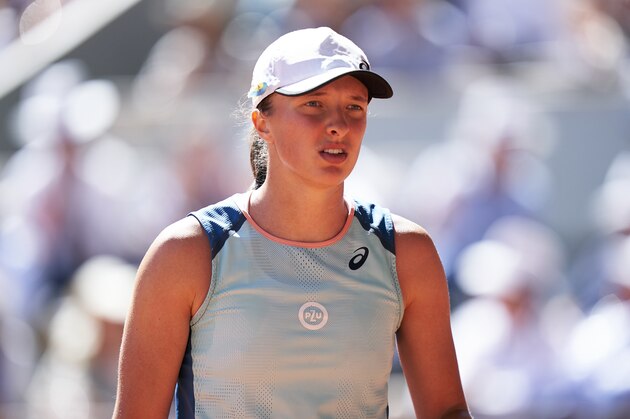 PARIS, FRANCE - JUNE 02: Iga Swiatek of Poland looks on against Daria Kasatinka during the Women's Singles Semi Final match on day twelve of the 2022 French Open at Roland Garros on June 02, 2022 in Paris, France. (Photo by Quality Sport Images/Getty Images)