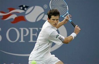 Tim Henman of Britain during a match against  Jo-Wilfried Tsonga of France at the US Open tennis tournament in New York, Friday, Aug. 31, 2007. (AP Photo/Darron Cummings)