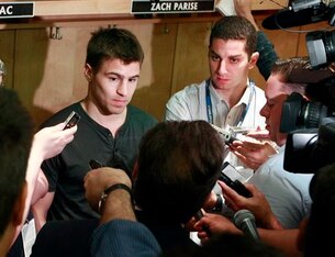 New Jersey Devils left wing Zach Parise listens to a question in Newark, N.J., Wednesday, June 13, 2012, as the team packs up for the year. The Devils lost four games to two to the Los Angeles Kings in the Stanley Cup final NHL hockey series. (AP Photo/Me