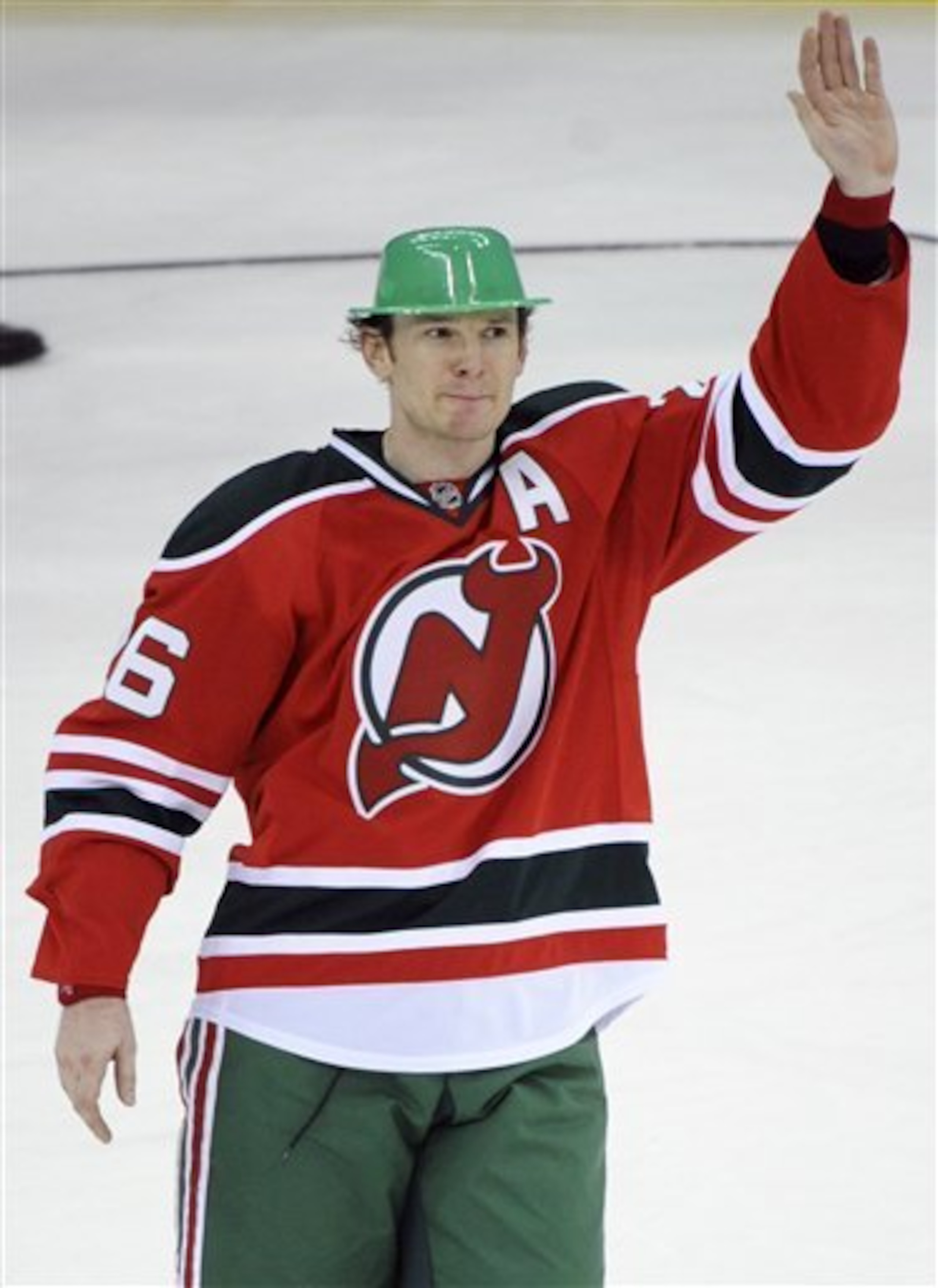 New Jersey Devils' Patrik Elias, of the Czech Republic, comes out with a green hat on St. Patrick's Day after defeating the Pittsburgh Penguins 5-2 in an NHL hockey game Wednesday, March 17, 2010, in Newark, N.J. Elias was voted the star of the game. (AP New Jersey Devils' Patrik Elias, of the Czech Republic, comes out with a green hat on St. Patrick's Day after defeating the Pittsburgh Penguins 5-2 in an NHL hockey game Wednesday, March 17, 2010, in Newark, N.J. Elias was voted the star of the game. (AP