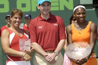 Jennifer Capriati and Serena Williams, pictured here at a tournament in 2003. Both won Grand Slam titles as teenagers.