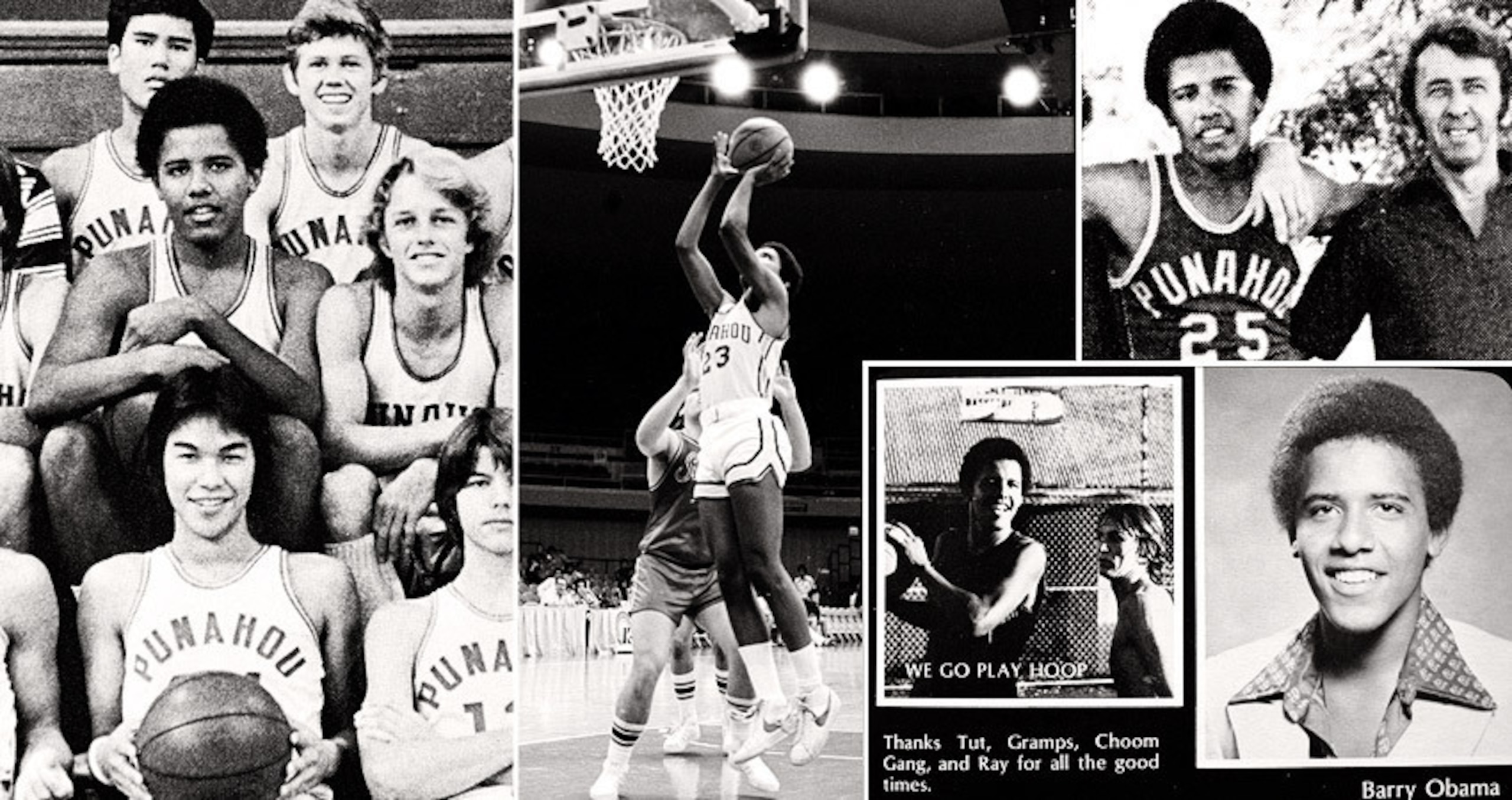 Image via AP Photo/Punahou Schools (3) and Laura S. L. Kong/Getty Images (middle)