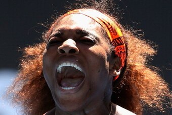 Serena Williams shows off her teeth, 2013 Australian Open 2013