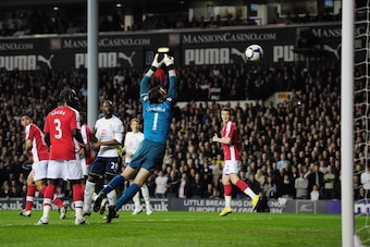 Danny Rose smashes a volley past the helpless Manuel Almunia.