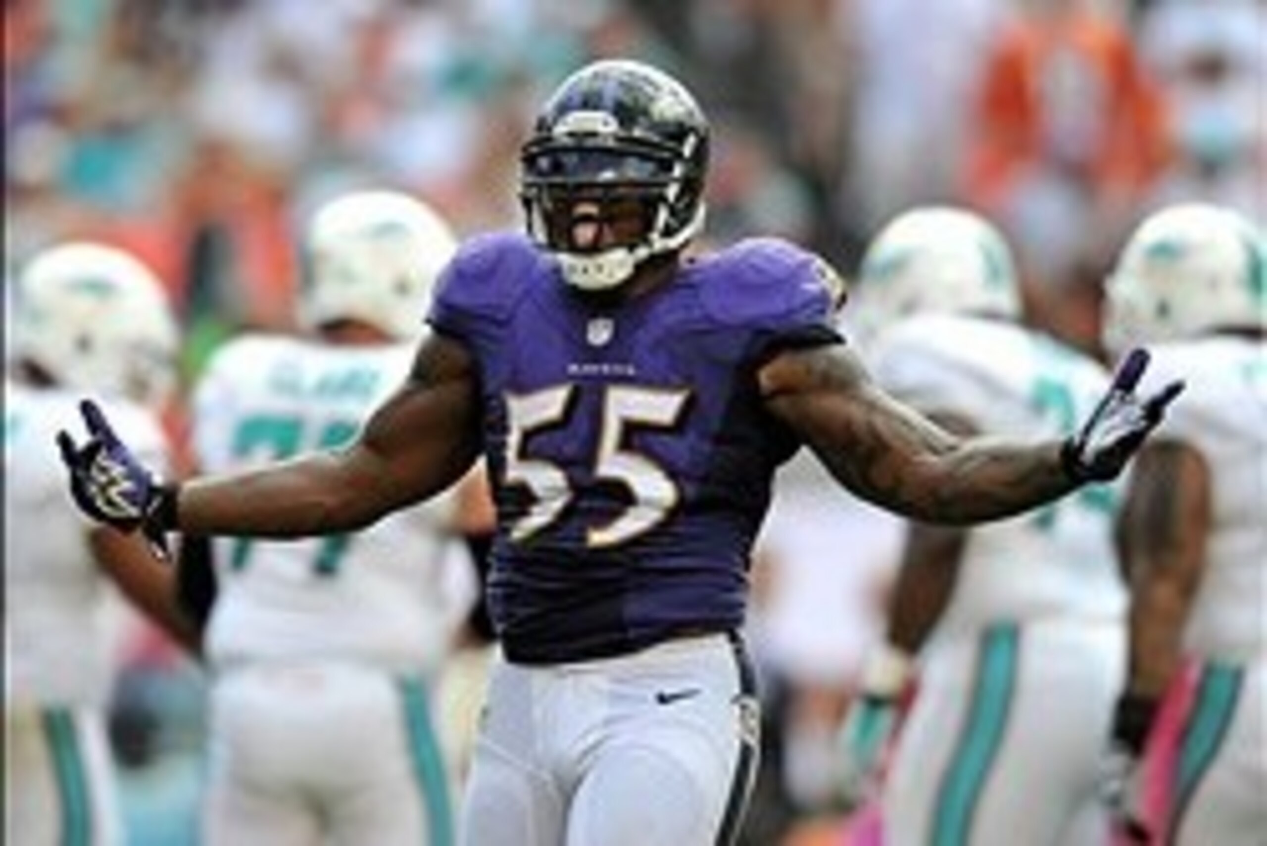 Suggs had zero sacks entering the fourth quarter, but he had three by the end of the game.